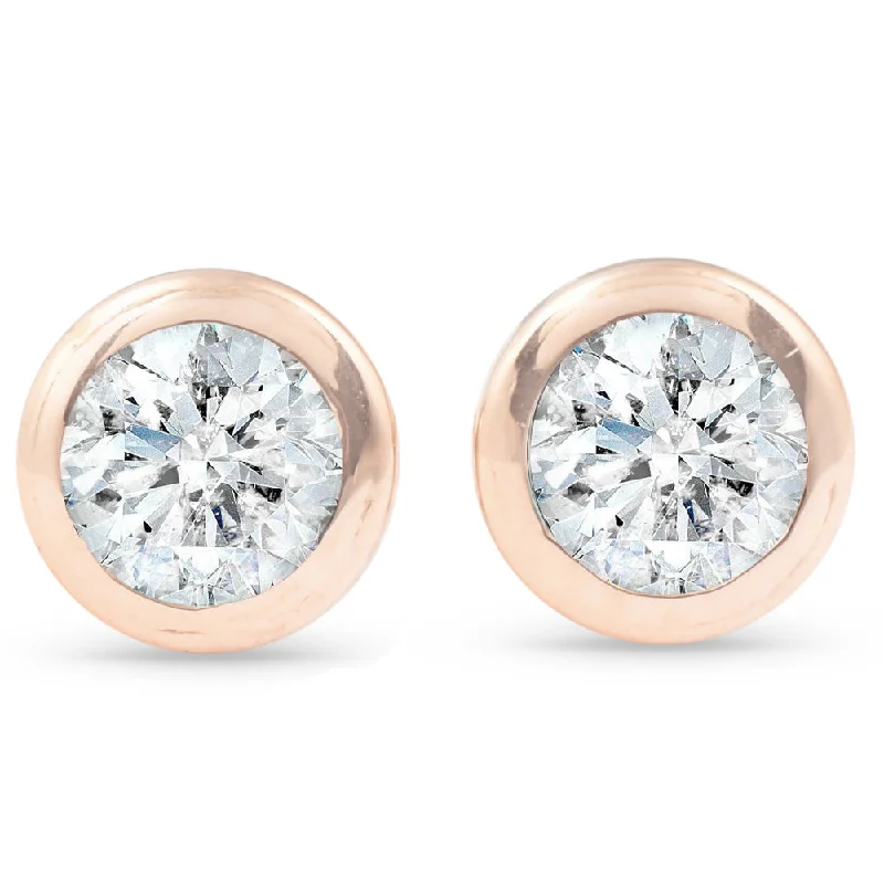 Contemporary Stud Earrings for Fashion -1/3 ctw 14k Rose Gold Diamond Bezel Martini Stud Earrings