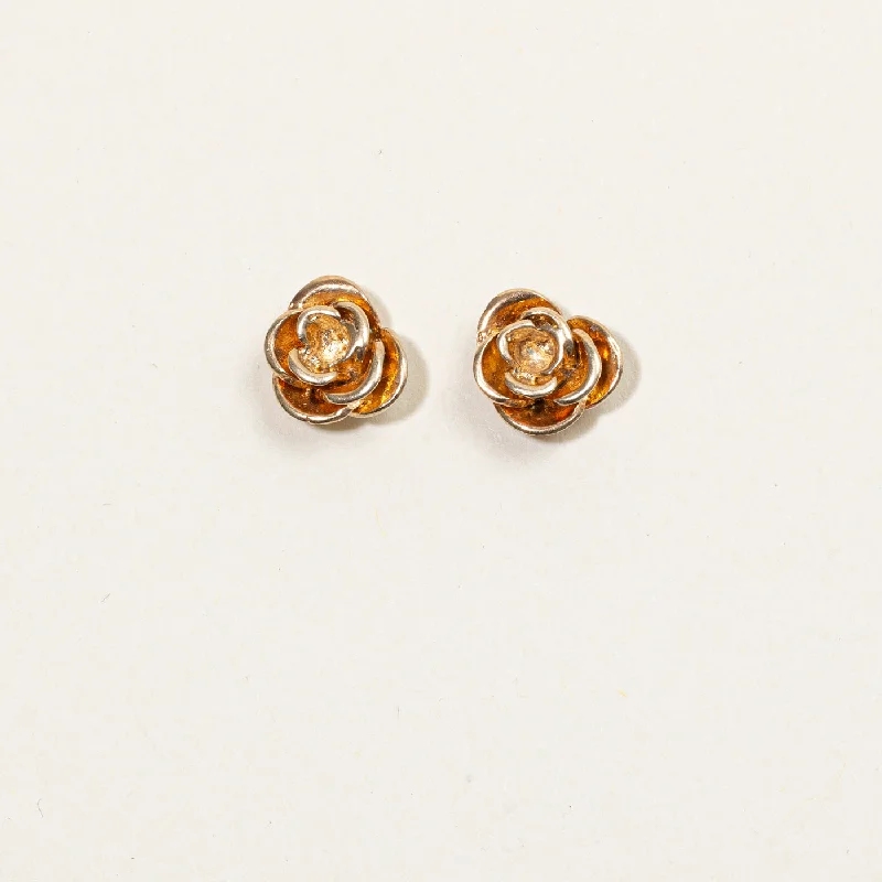 Stud Earrings for Concert Look -10k Yellow Gold Rose Stud Earrings