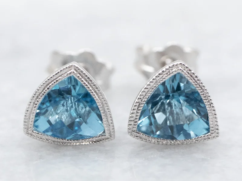 Stud Earrings with Gemstones and Beads -Swiss Blue Topaz Stud Earrings