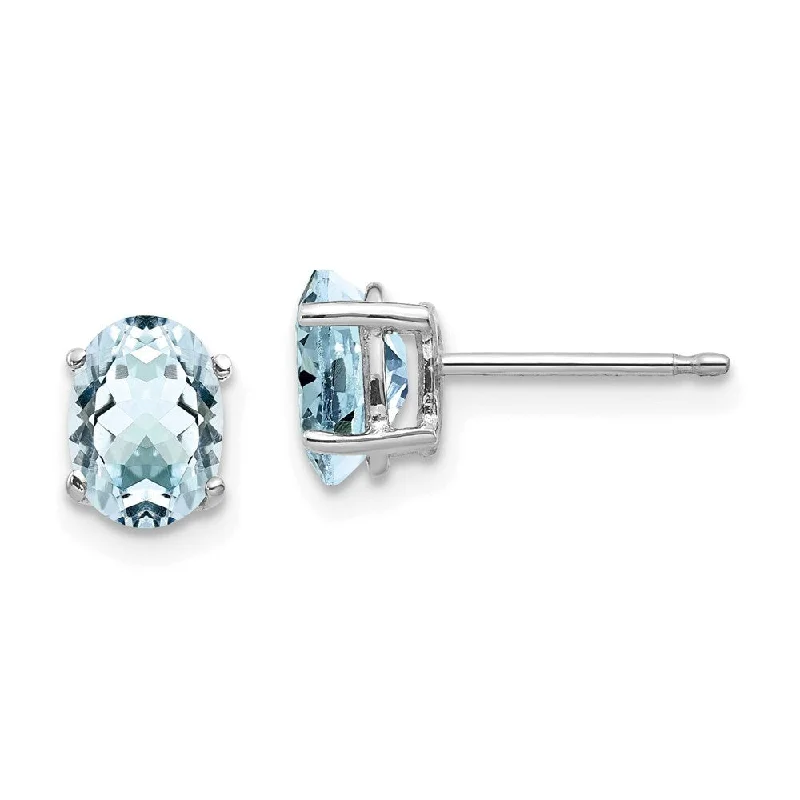 Waterproof Stud Earrings for Outdoor -14k White Gold Aquamarine Stud Earrings (L-7 mm, W-5 mm)