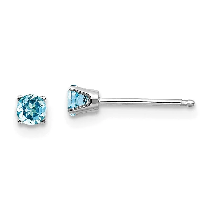 Triple Stud Earrings for Layered -14k White Gold Blue Gemstone Stud Earrings (L-3 mm, W-3 mm)