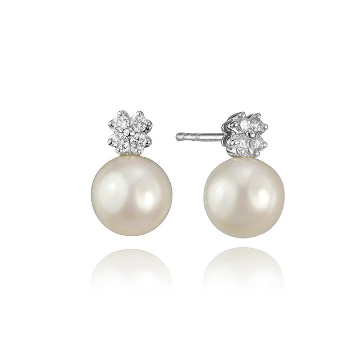 Minimalist Stud Earrings with Simplicity -14K White Gold Diamond and Freshwater Pearl Stud Earrings