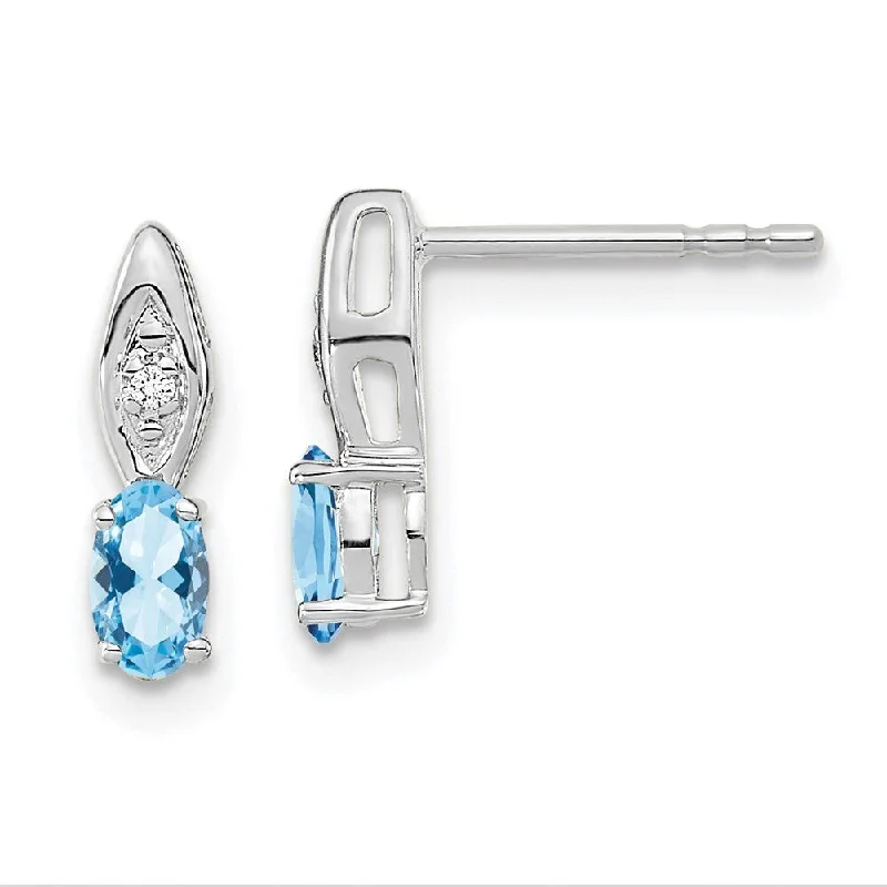 Stud Earrings with Star Motifs -14k White Gold Gemstone Diamond Stud Earrings (L-12 mm, W-3 mm)