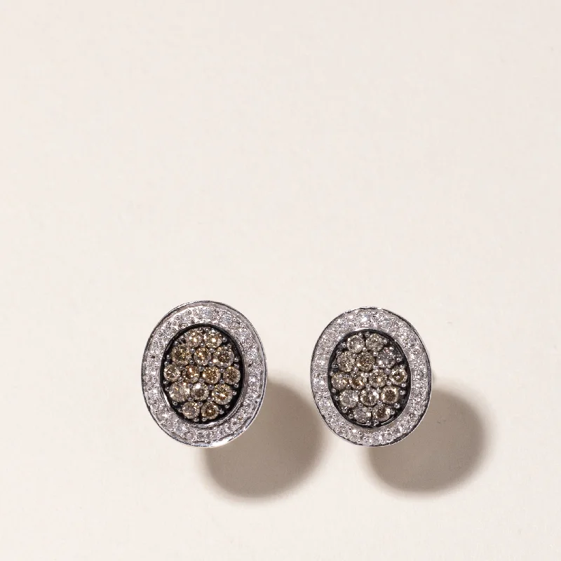 Stud Earrings for Evening Gown -14k White Gold Diamond Cluster Stud Earrings | 0.94ctw |