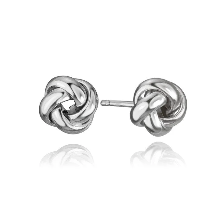 Double Stud Earrings for Impact -14K White Gold Knot Stud Earrings