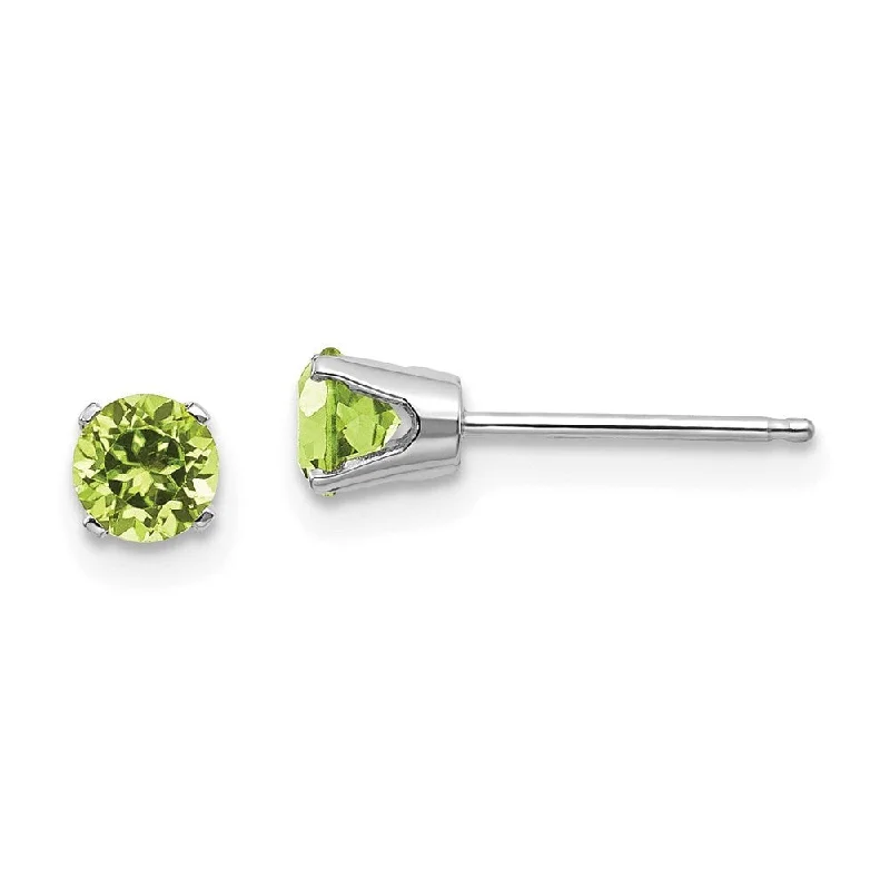 Nickel Free Stud Earrings for Safety -14k White Gold Peridot Stud Earrings (L-4 mm, W-4 mm)