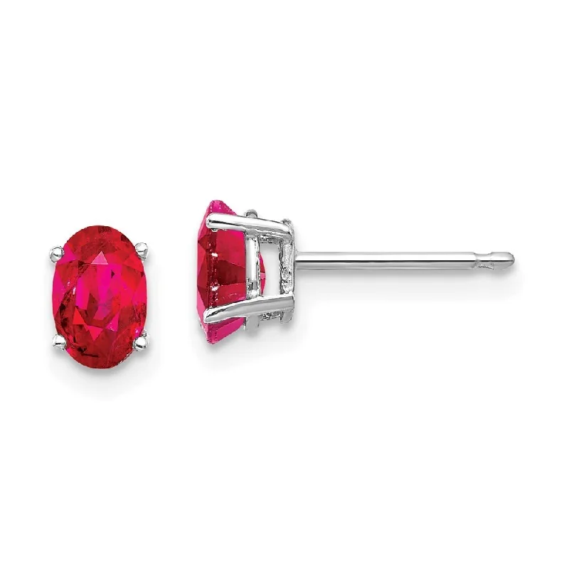 Vintage Stud Earrings with Patina -14k White Gold Ruby Stud Earrings (L-6 mm, W-4 mm)