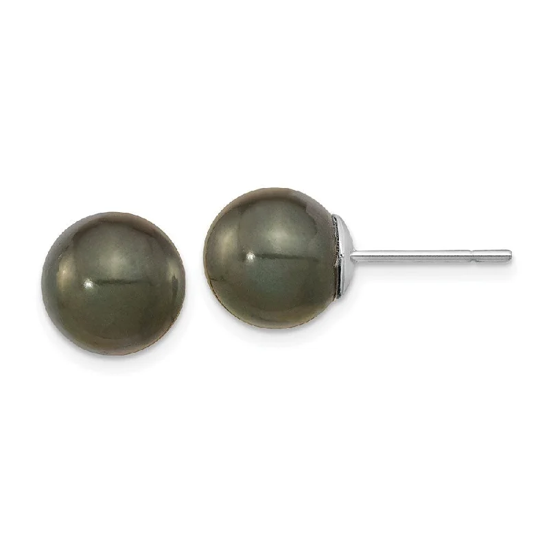 Round Stud Earrings for Classic -14k White Gold Saltwater Cultured Tahitian Pearl Stud Earrings (L-10 mm, W-11 mm)