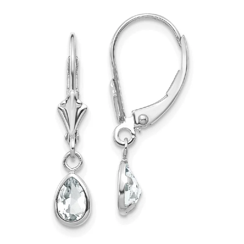 Leverback Stud Earrings for Comfort -14k White Gold White Topaz Stud Earrings (L-23 mm, W-4 mm)