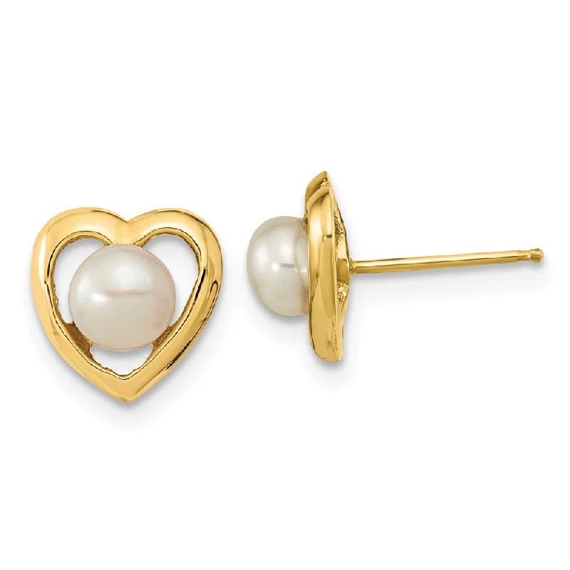 Oval Stud Earrings for Grace -14k Yellow Gold 4-5mm White Button Freshwater Cultured Pearl Stud Earrings (L-8.82 mm, W-8.83 mm)