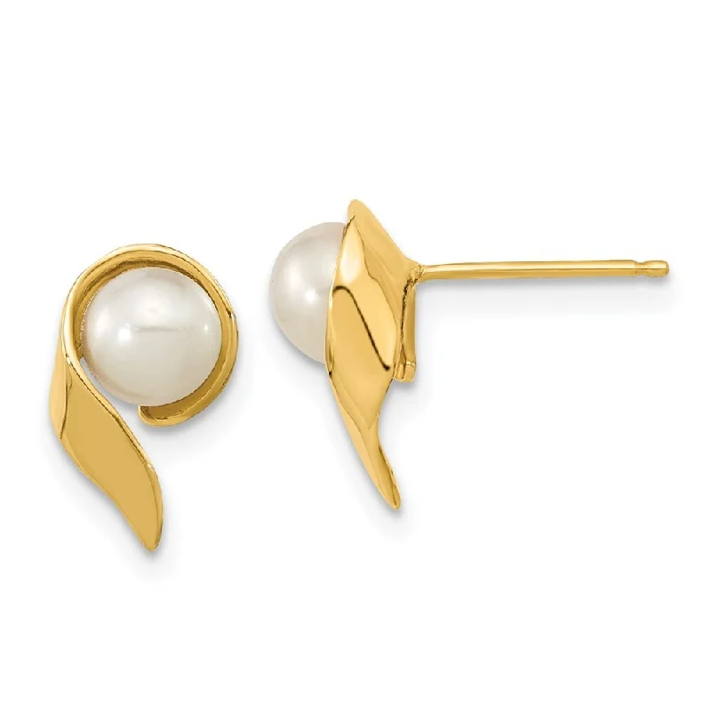 Stud Earrings for Prom Night -14k Yellow Gold 5-6mm White Button Freshwater Cultured Pearl Stud Earrings (L-11.45 mm, W-6.87 mm)