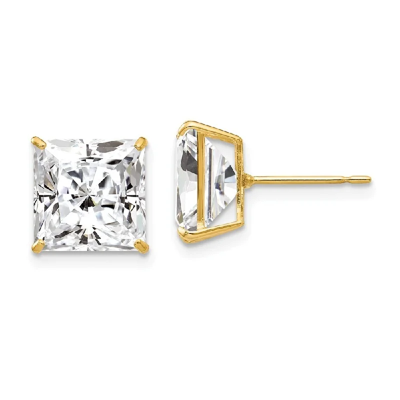 Stud Earrings for Mother's Day -14k Yellow Gold 9mm Square CZ Stud Earrings (L-10 mm, W-10 mm)