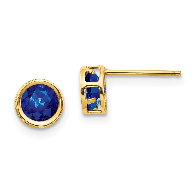 Screw Back Stud Earrings for Security -14k Yellow Gold Bezel Gemstone Stud Earrings (L-5 mm, W-5 mm)