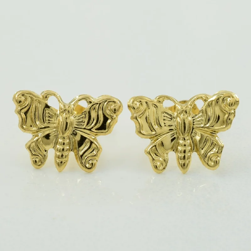 Stud Earrings for Formal Attire -14k Yellow Gold Butterfly Stud Earrings