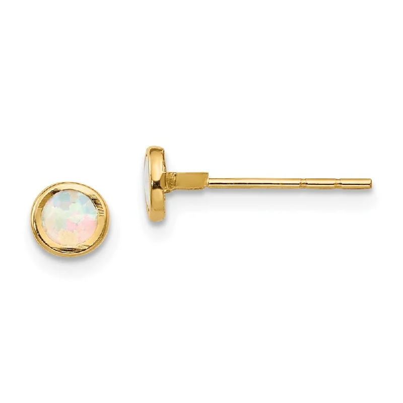 Stud Earrings for Office Wear -14k Yellow Gold Gemstone Bezel Stud Earrings (L-6 mm, W-6 mm)