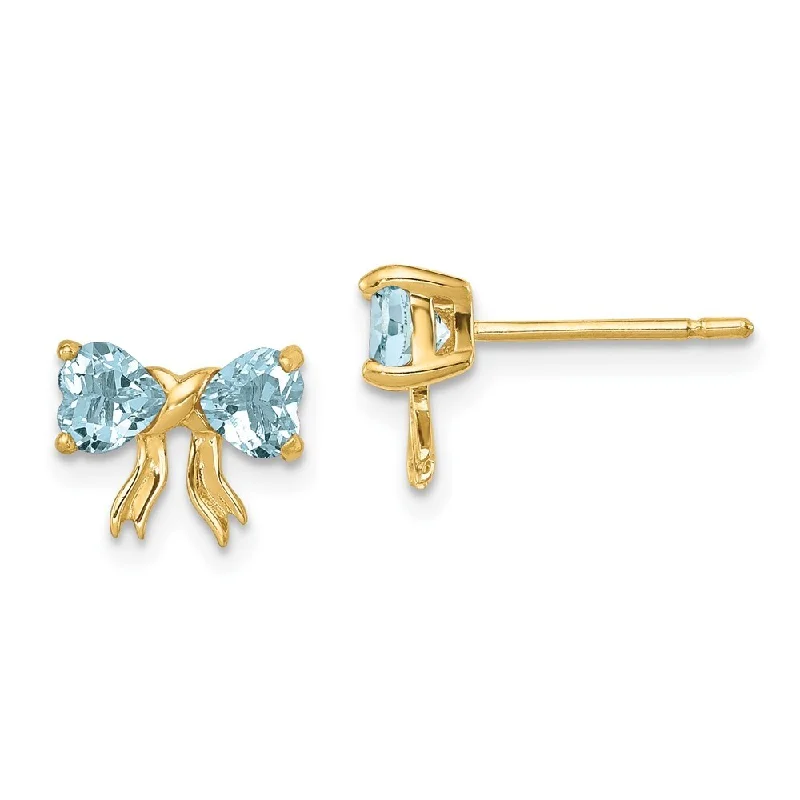 Stud Earrings for Travel Look -14k Yellow Gold Gemstone Bow Stud Earrings (L-7.5 mm, W-9 mm)