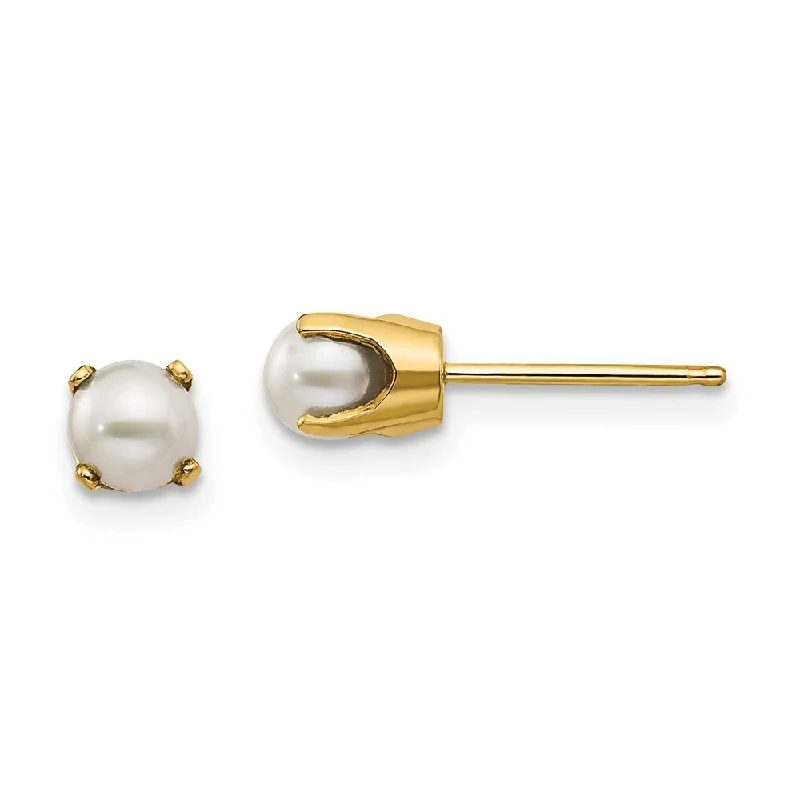 Floral Stud Earrings with Petals -14k Yellow Gold June Cultured Pearl Stud Earrings (L-4 mm, W-4 mm)