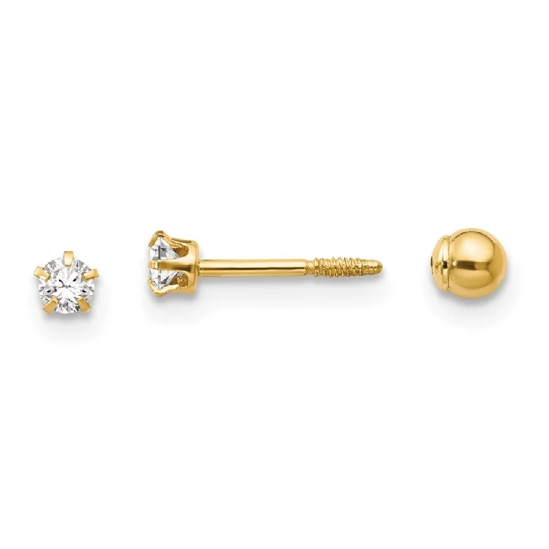 Hippie Stud Earrings with Beads -14k Yellow Gold Madi K Reversible Crystal and Ball Stud Earrings (L-3 mm, W-3 mm)