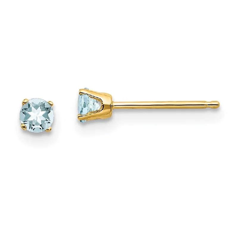 Stud Earrings for Graduation Day -14k Yellow Gold March Gemstone Stud Earrings (L-3 mm, W-3 mm)