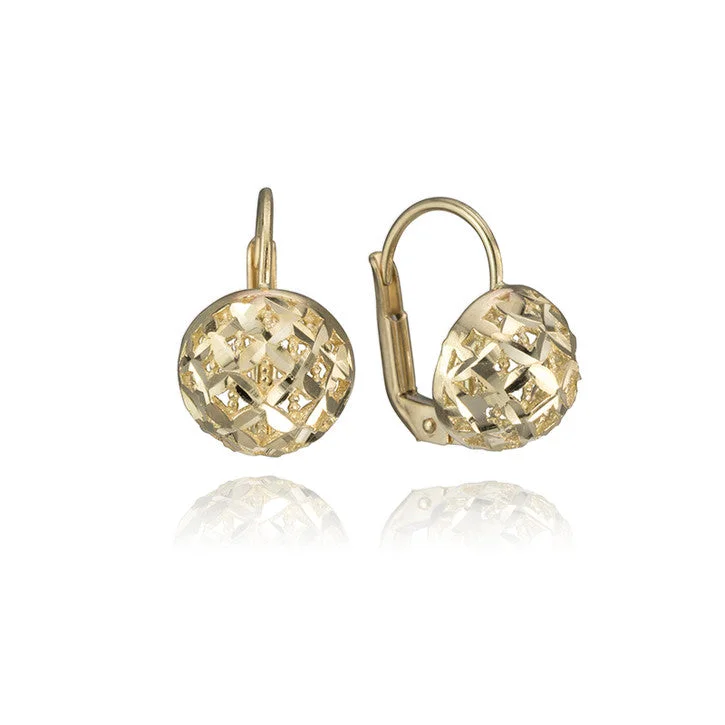 African Stud Earrings with Culture -14K Yellow Gold Mesh Stud Earrings