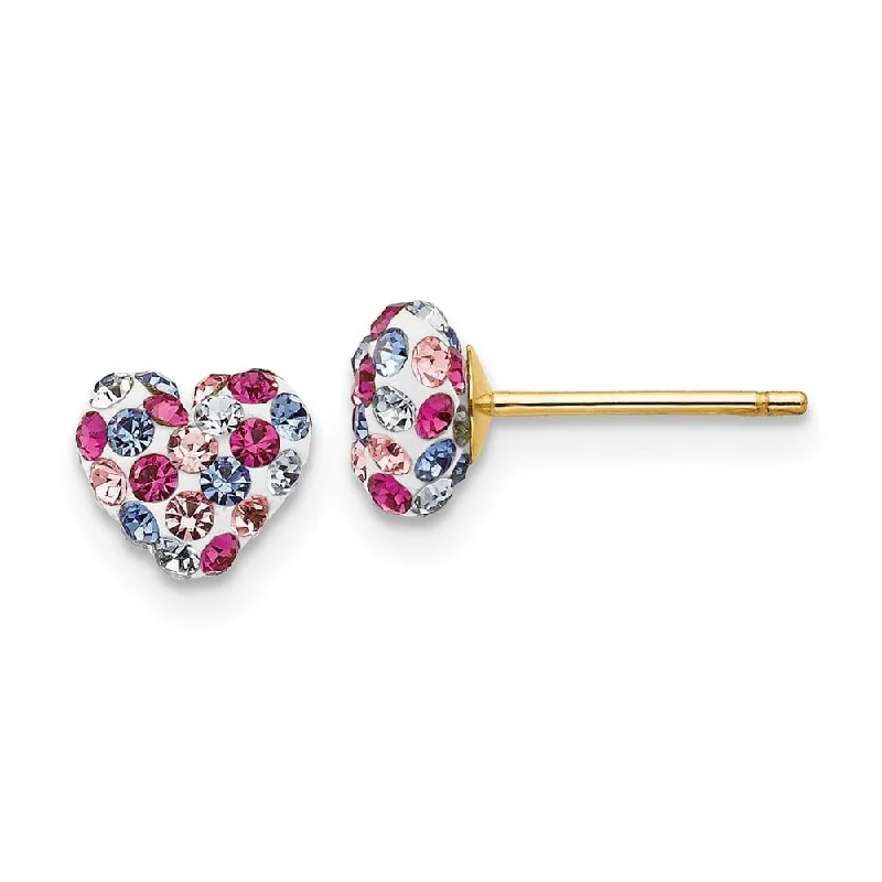 Stud Earrings for Concert Look -14k Yellow Gold Multi-colored Crystal Heart Stud Earrings (L-6 mm, W-6 mm)