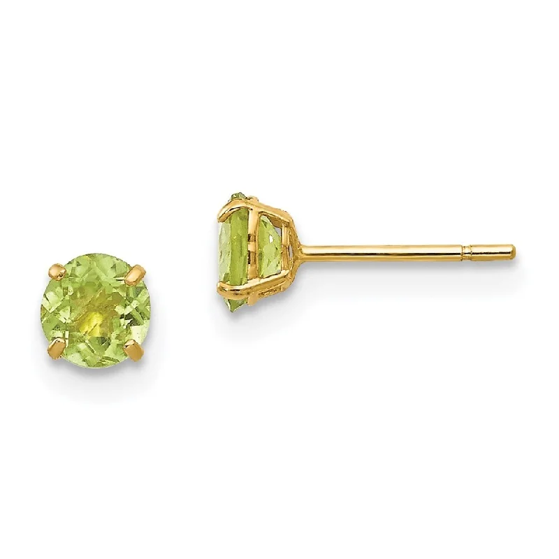 Celtic Stud Earrings with Knotwork -14k Yellow Gold Round Peridot Stud Earrings (L-4 mm, W-4 mm)