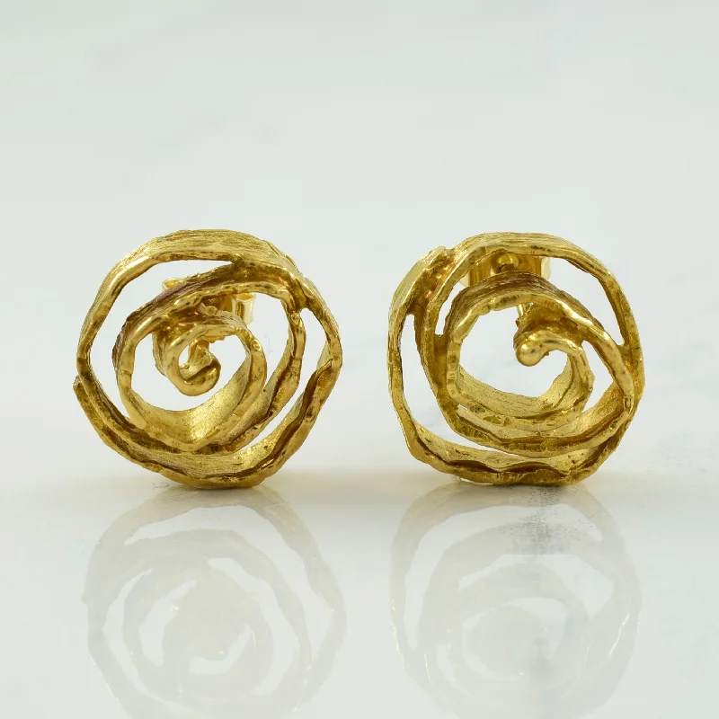 Floral Stud Earrings with Petals -14k Yellow Gold Spiral Stud Earrings |