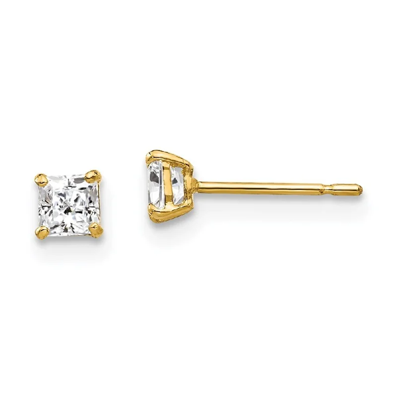 Gothic Stud Earrings with Dark Tone -14k Yellow Gold Square CZ Stud Earrings (L-3 mm, W-3 mm)