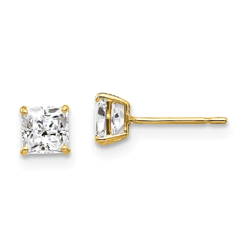 Star Shaped Stud Earrings for Charm -14k Yellow Gold Square CZ Stud Earrings (L-4 mm, W-4 mm)