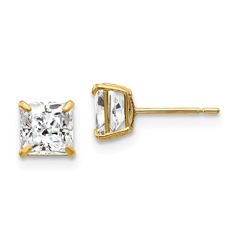 Diamond Stud Earrings for Luxury -14k Yellow Gold Square CZ Stud Earrings (L-5 mm, W-5 mm)