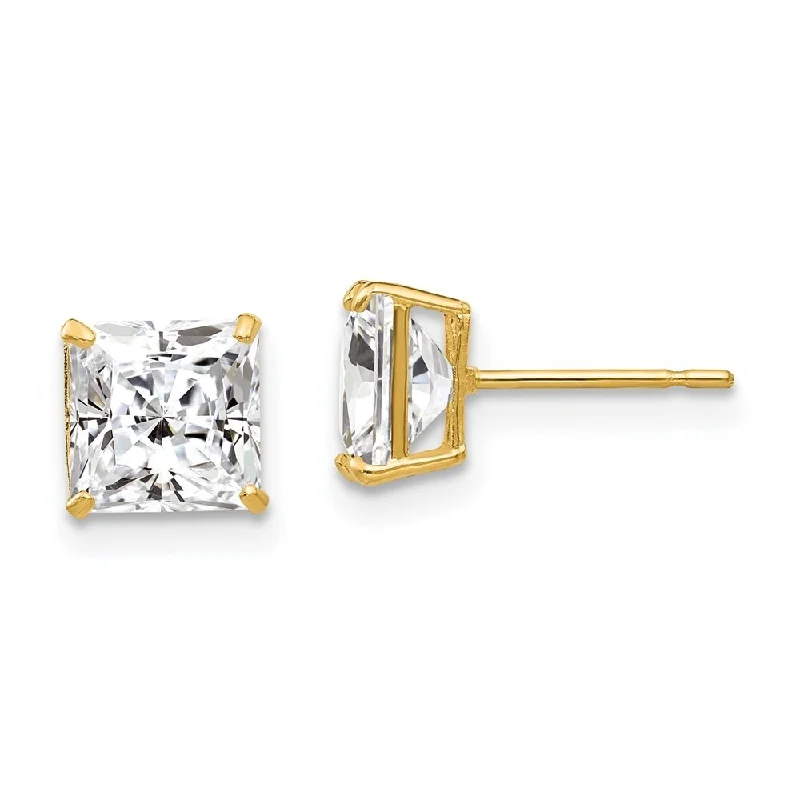 Small Stud Earrings for Delicate -14k Yellow Gold Square CZ Stud Earrings (L-6 mm, W-6 mm)