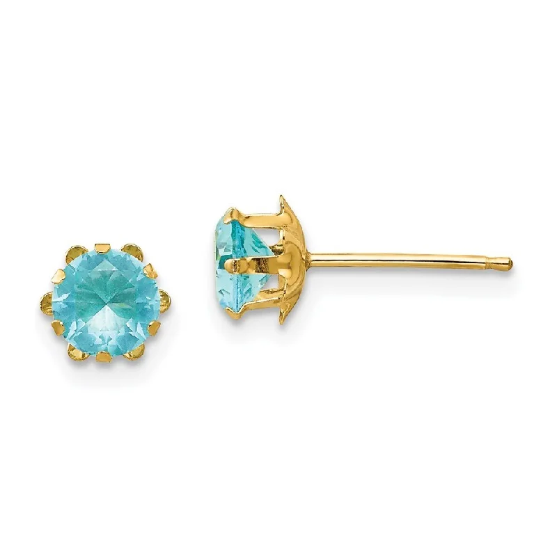 Stud Earrings for Travel Look -14k Yellow Gold Synthetic Gemstone Stud Earrings (L-5 mm, W-5 mm)