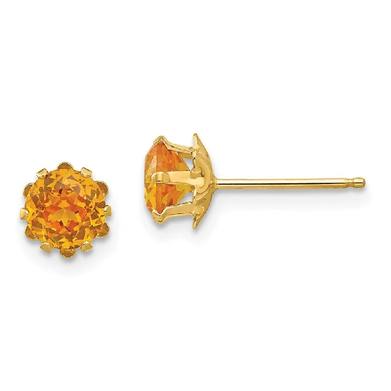 African Stud Earrings with Culture -14k Yellow Gold Synthetic Yellow CZ Stud Earrings (L-5 mm, W-5 mm)