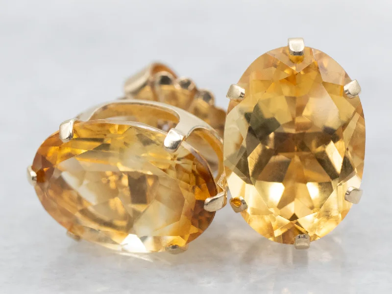 Stud Earrings with Floral Motifs -Oval-Cut Citrine Stud Earrings