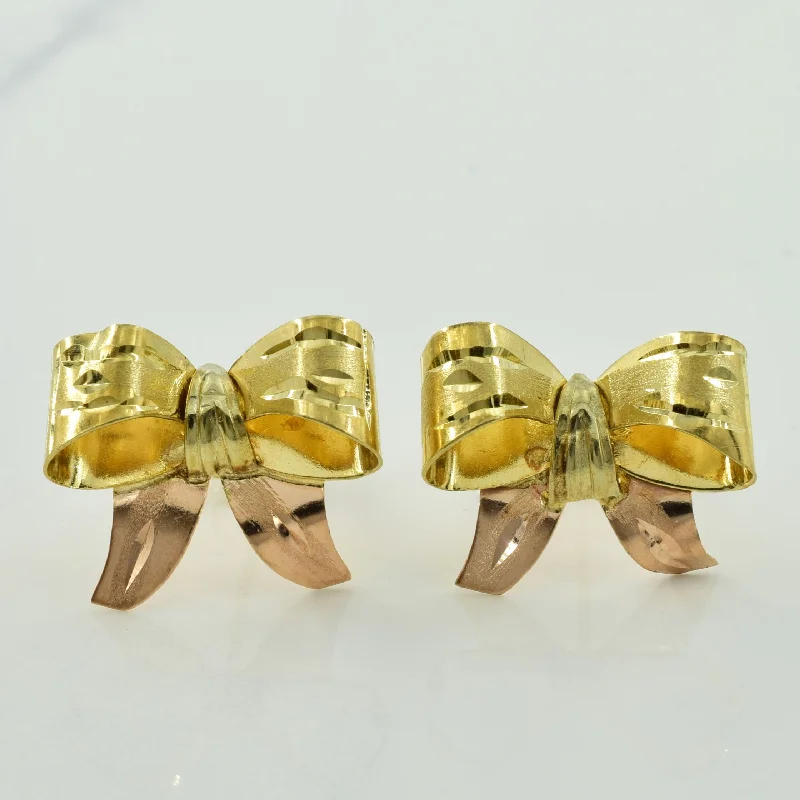 Stud Earrings with Crown Designs -14k Yellow & Rose Gold Bow Tie Stud Earrings |