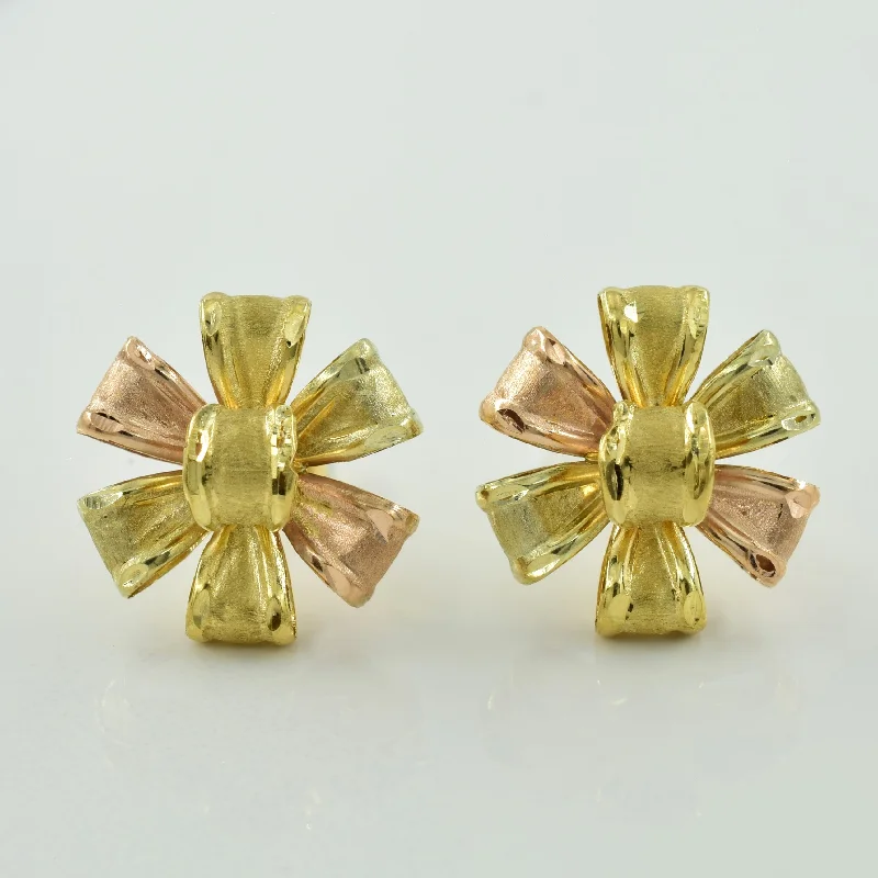 Stud Earrings with Vine Designs -14k Yellow & Rose Gold Stud Earrings |