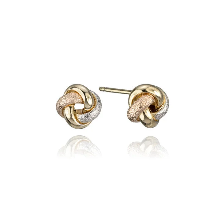 Detachable Stud Earrings with Charms -18K Gold Tri Coloured Knot Stud Earrings