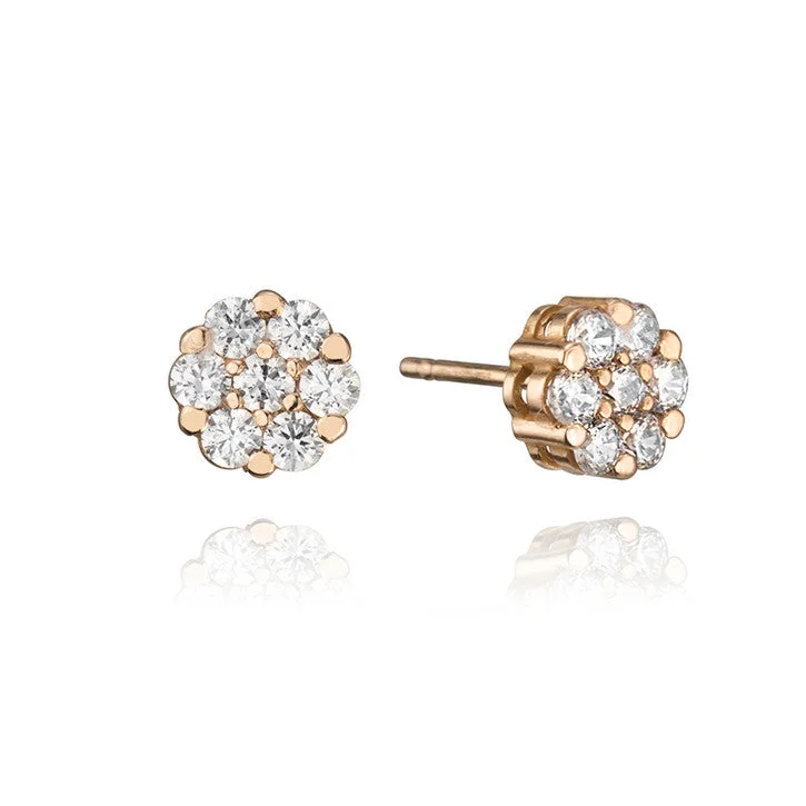 Indian Stud Earrings with Intricacy -18K Rose Gold Cubic Zirconia Cluster Stud Earrings