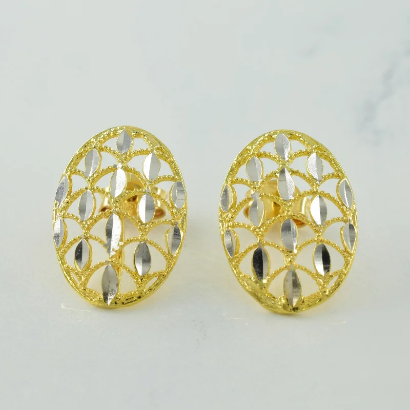 Stud Earrings for School Uniform -18k Two Tone Gold Stud Earrings |