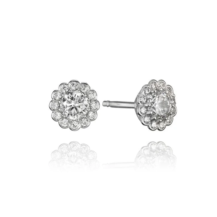 Lightweight Stud Earrings for All Day -18K White Gold Cubic Zirconia Cluster Stud Earrings