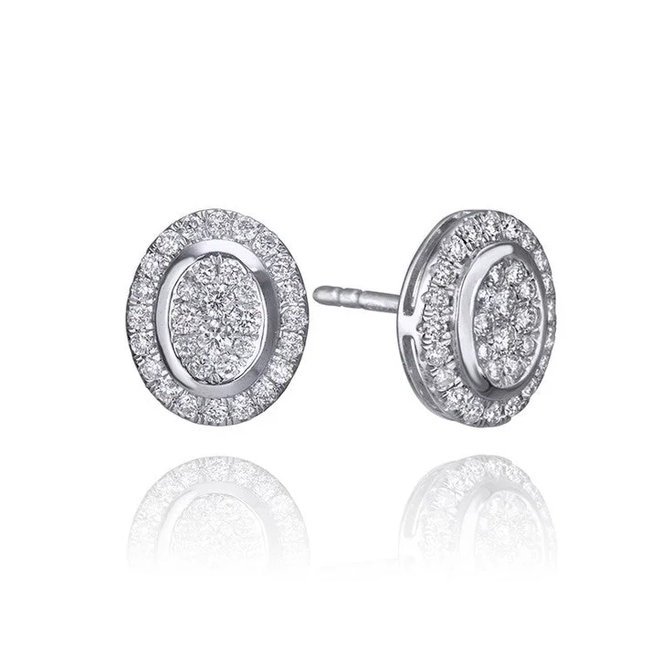 Contemporary Stud Earrings for Fashion -18K White Gold Diamond Halo Stud Earrings