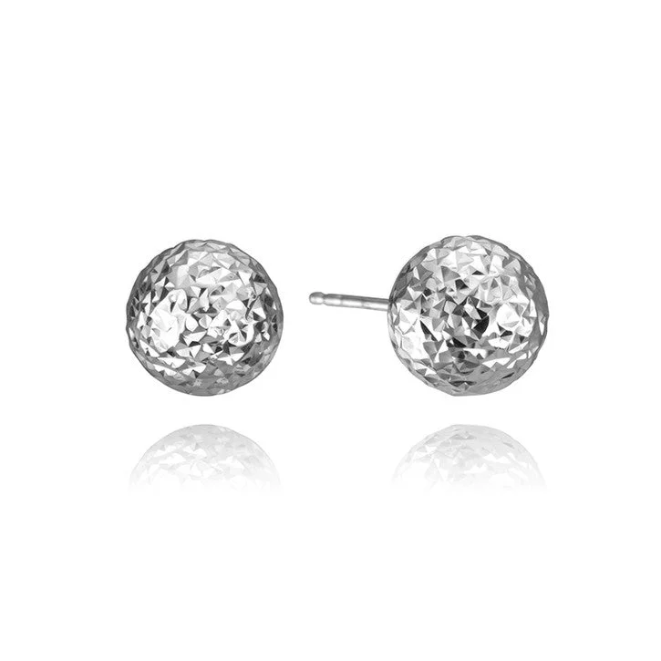 Push Back Stud Earrings for Convenience -18K White Gold Hammered Ball Stud Earrings