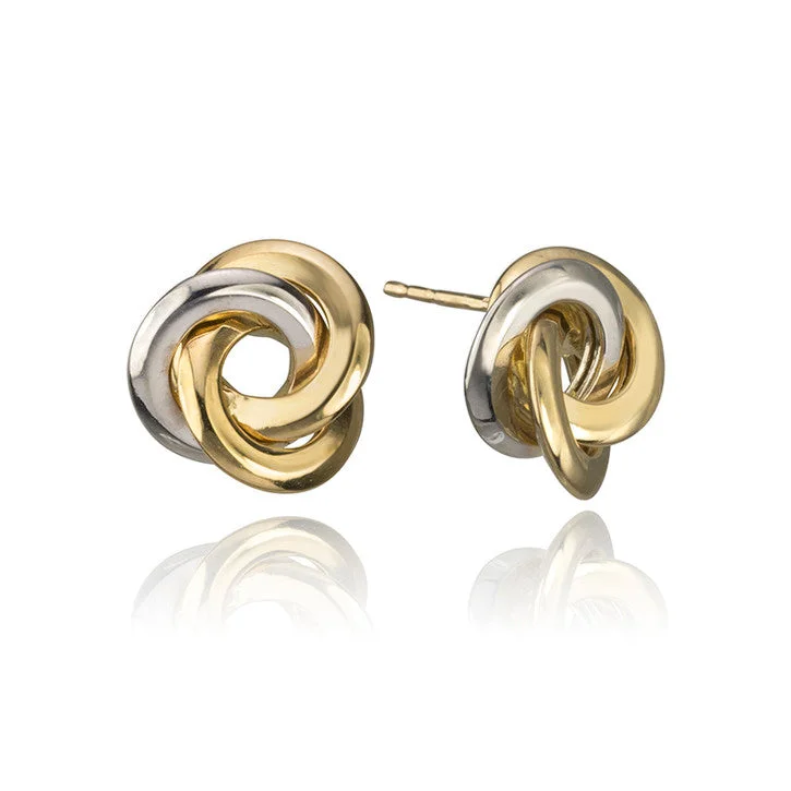 Gothic Stud Earrings with Dark Tone -18K Yellow and White Gold Two Tone Trillium Stud Earrings