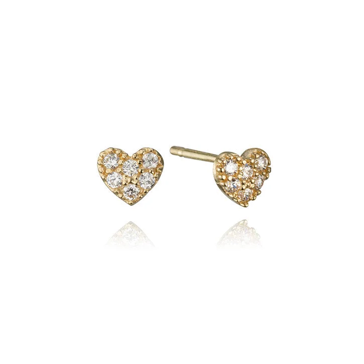 Retro Stud Earrings for Nostalgia -18K Yellow Gold Cubic Zirconia Heart Stud Earrings