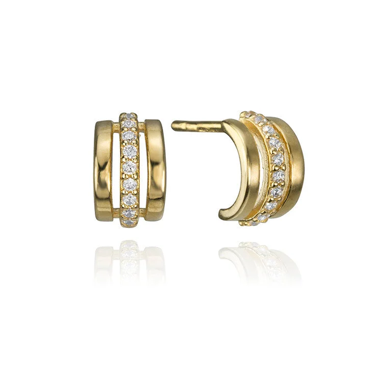 Tarnish Resistant Stud Earrings for Longevity -18K Yellow Gold Half Hoop Cubic Zirconia Stud Earrings