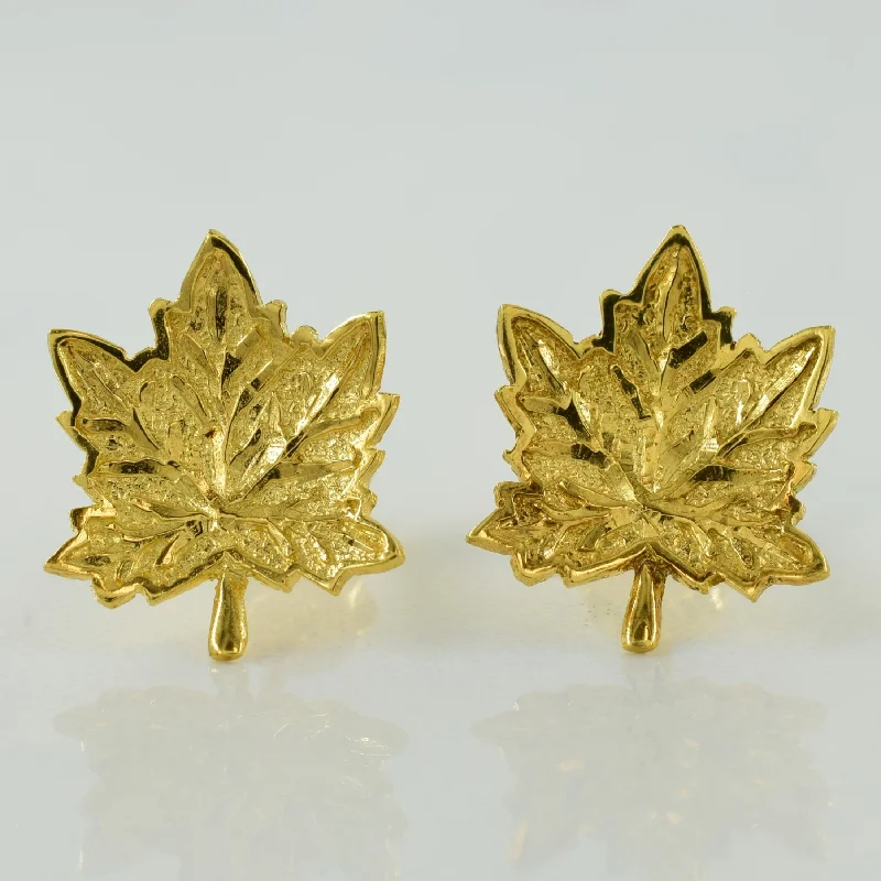 Stud Earrings for Festival Style -18k Yellow Gold Maple Leaf Stud Earrings