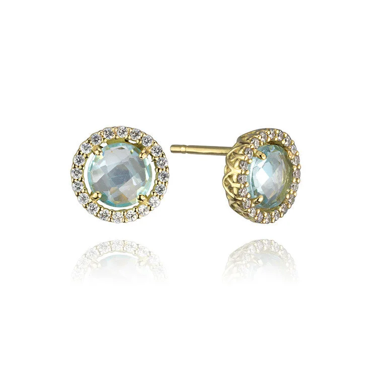 Hypoallergenic Stud Earrings for Sensitive -18K Yellow Gold Topaz and Cubic Zirconia Halo Stud Earrings