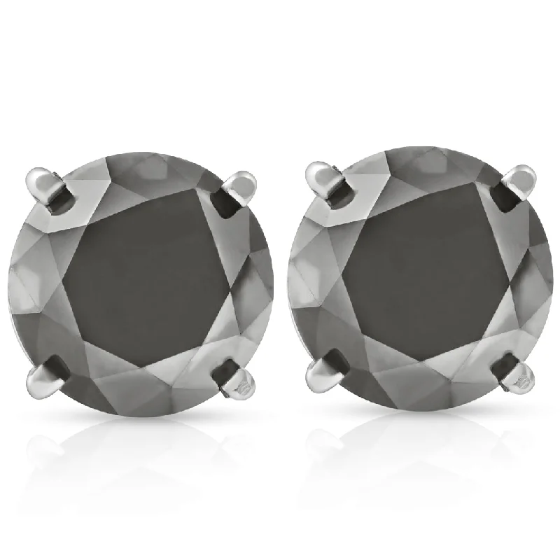 Stud Earrings with Symbolic Elements -3 TCW 14k White Gold Round Black Diamond Stud Earrings