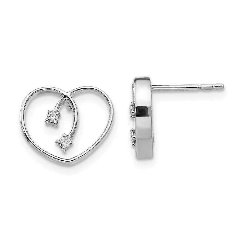 Stud Earrings for Party Look -925 Sterling Silver 0.04ct Diamond Heart Stud Earrings (L-10 mm, W-13 mm)