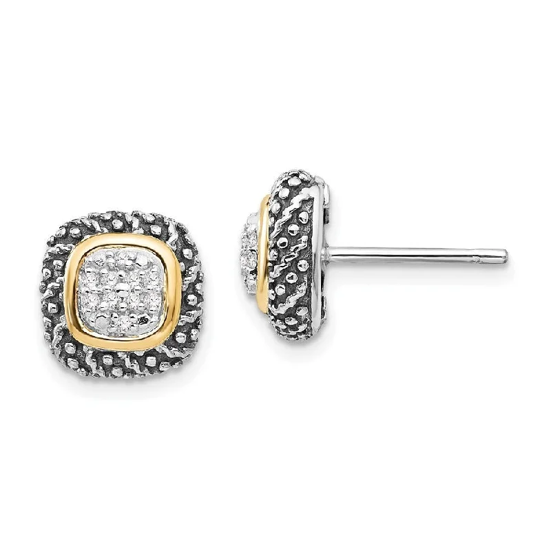 Triple Stud Earrings for Layered -925 Sterling Silver and 14k Gold Accent Diamond Stud Earrings 0.10cttw (L-10 mm, W-10 mm)